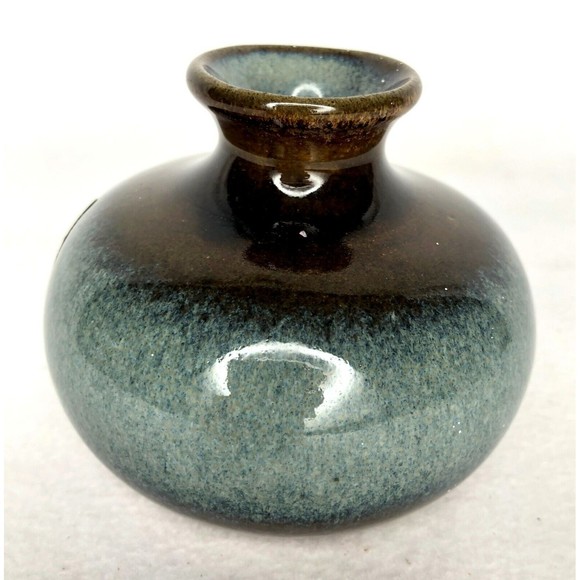 Pottery Craft California Pottery USA Vase Blue Brown Drip Glaze Label Intact - Picture 2 of 5